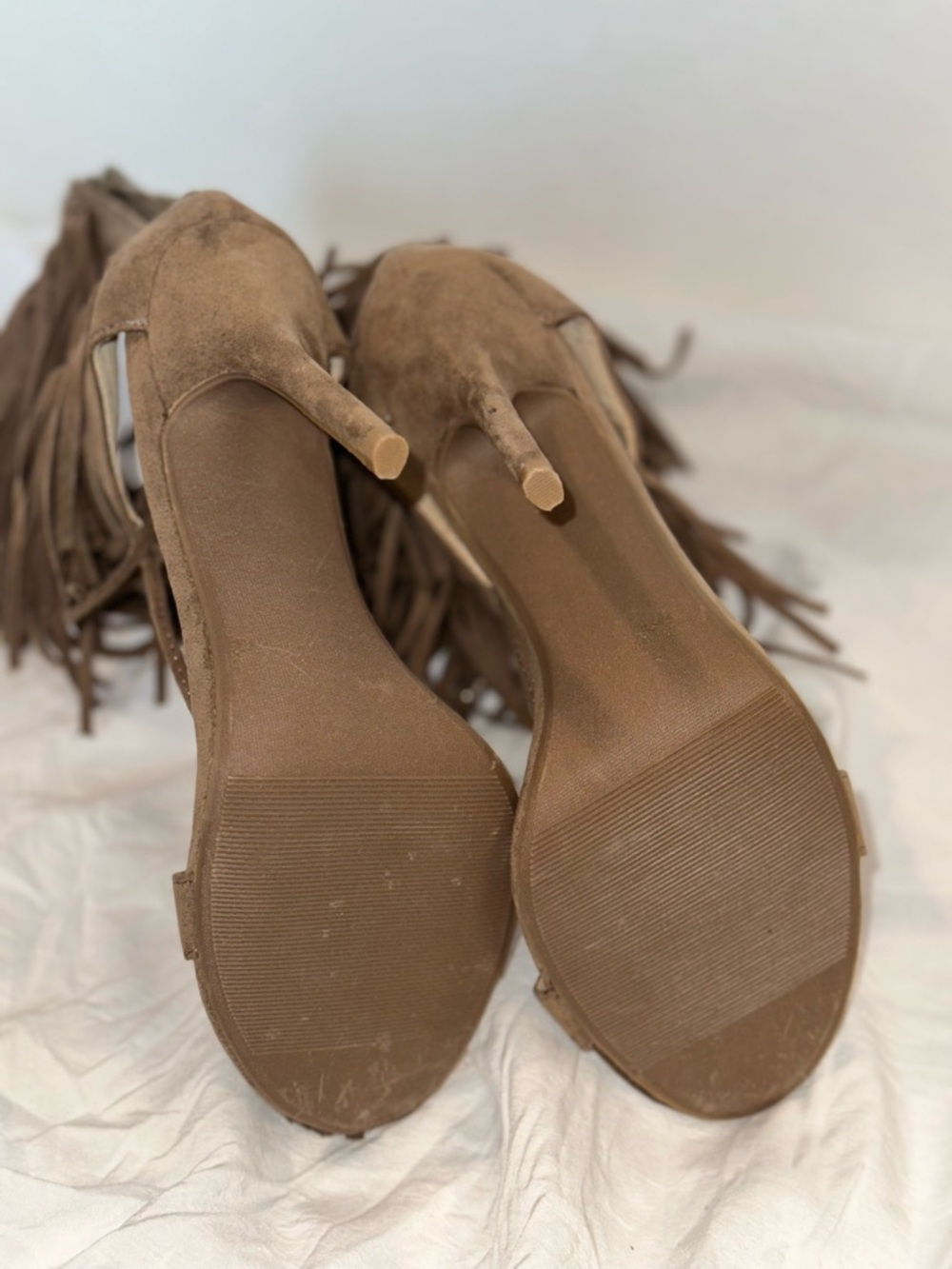 Fringe Lace-Up High Heel Sandals - Brown - Picture 4 of 6